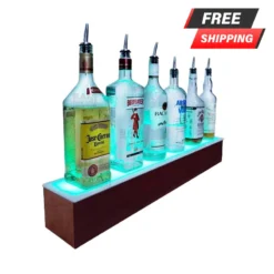 BarConic® LED Liquor Bottle Display Shelf - 1 Step - Mahogany - Several Lengths