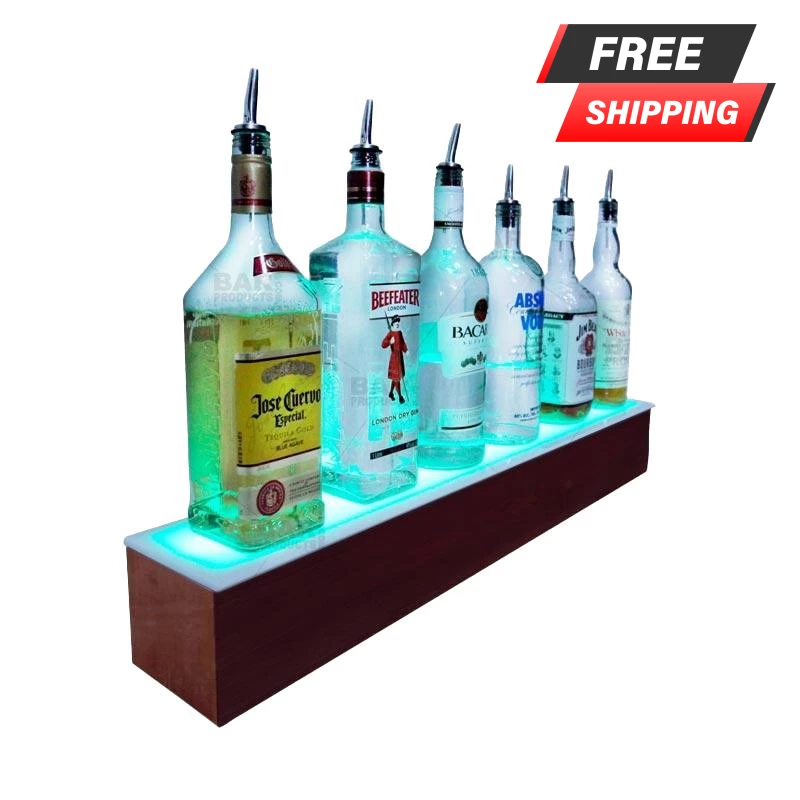 BarConic® LED Liquor Bottle Display Shelf - 1 Step - Mahogany - Several Lengths 3 BarConic® LED Liquor Bottle Display Shelf - 1 Step - Mahogany - Several Lengths