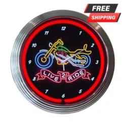 Neon Clock - Live To Ride - 15" Diameter