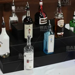 MixMaster™ 4 Tier Incremental Wooden Liquor Bottle Shelf Displays - Natural -Endurance Sales incremental liquor bottle display shelves 4 tier bpc 08 1