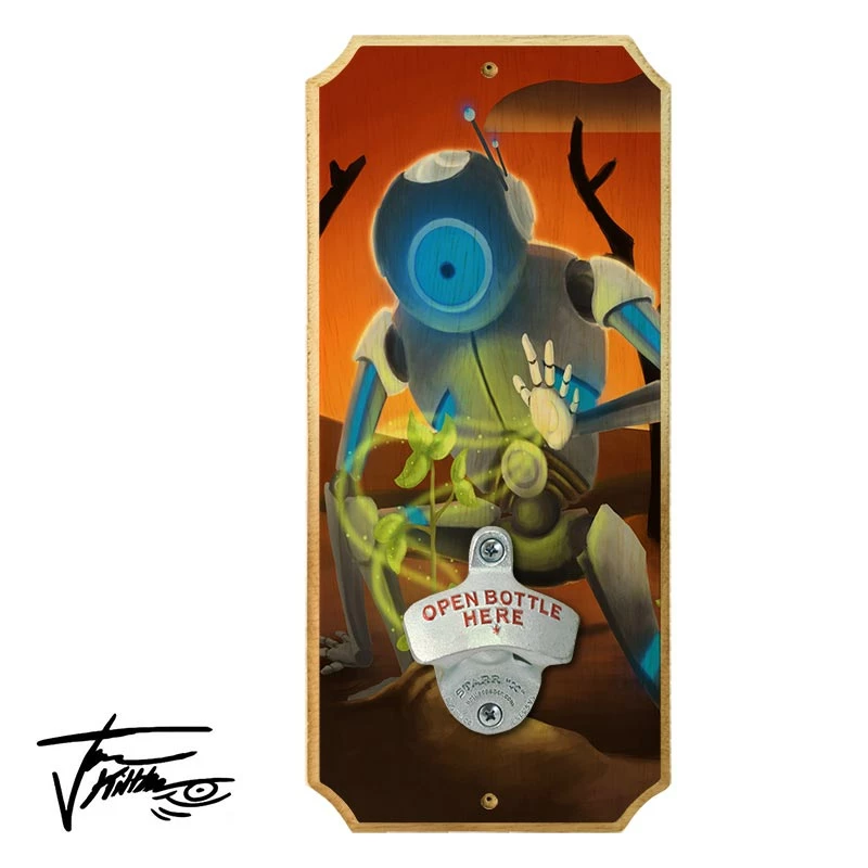 A Robot Grows - Wood Plaque Wall Mounted Bottle Opener 3 A Robot Grows - Wood Plaque Wall Mounted Bottle Opener