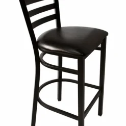 BarConic® Black Frame Bar Stool - Ladder Back - Black Vinyl Seat -Endurance Sales ladderback bar stool angle 1