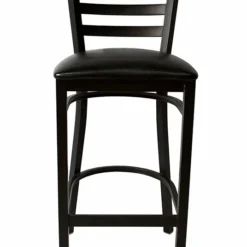 BarConic® Black Frame Bar Stool - Ladder Back - Black Vinyl Seat
