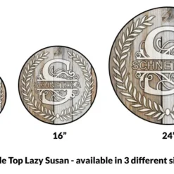 ADD YOUR NAME Lazy Susan - WHITE WOOD With Leaves - 3 Different Sizes - Table Top -Endurance Sales lazy susan 3 different sizes comparison customize monogram white wood leaves