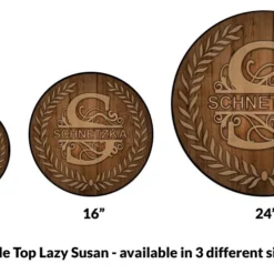 ADD YOUR NAME Lazy Susan - DARK WOOD With Leaves - 3 Different Sizes - Table Top -Endurance Sales lazy susan 3 different sizes comparison customize monogram wood leaves