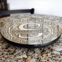 ADD YOUR NAME Lazy Susan - WHITE WOOD With Decorative Design - 3 Different Sizes - Table Top