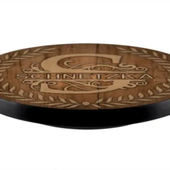 ADD YOUR NAME Lazy Susan - DARK WOOD With Leaves - 3 Different Sizes - Table Top -Endurance Sales lazy susan monogram wood leaves blank background