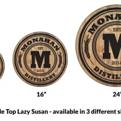Wood Lazy Susan - Add Your Name - Distillery - Size Variations -Endurance Sales lazy susan wood table custom distillery size comparison