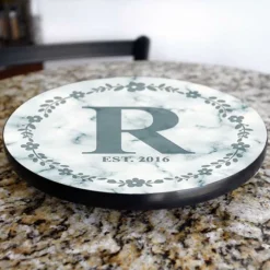 ADD YOUR NAME Lazy Susan - MARBLE MONOGRAM - 3 Different Sizes - Table Top 17 ADD YOUR NAME Lazy Susan - MARBLE MONOGRAM - 3 Different Sizes - Table Top -Endurance Sales lazy susan wood table monogram custom marble table kitchen view