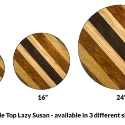 Lazy Susan - WOOD END GRAIN Designs - 3 Different Sizes - For Kitchen Table Top -Endurance Sales lazy susan wood table top end grain 3 size comparion