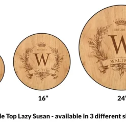 ADD YOUR NAME Lazy Susan - MONOGRAM - 3 Different Sizes - Table Top -Endurance Sales lazy susan wood table top monogram size comparison