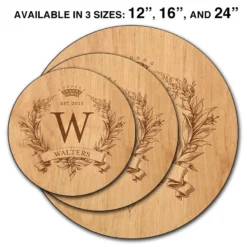 ADD YOUR NAME Lazy Susan - MONOGRAM - 3 Different Sizes - Table Top -Endurance Sales lazy susan wood table top monogram size comparison overlay