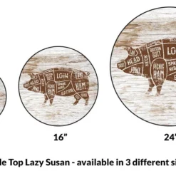 Lazy Susan - PORK BUTCHER DIAGRAM - 3 Different Sizes - For Kitchen Table Top -Endurance Sales lazy susan wood table top pig size comparison