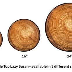 Lazy Susan - TREE RING Designs - 3 Different Sizes - For Kitchen Table Top -Endurance Sales lazy susan wood table top tree rings size comparison