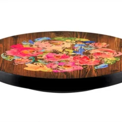 Lazy Susan - WATERCOLOR FLOWERS - 3 Different Sizes - For Kitchen Table Top -Endurance Sales lazy susan wood table watercolor flowers front view of product