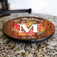 ADD YOUR NAME Lazy Susan - FLORAL WATERCOLOR - 3 Different Sizes - Table Top