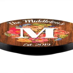 ADD YOUR NAME Lazy Susan - FLORAL WATERCOLOR - 3 Different Sizes - Table Top -Endurance Sales lazy susan wood table watercolor monogram front view of product