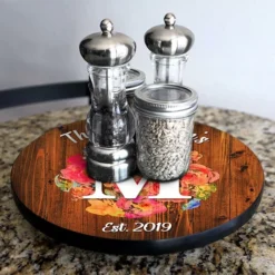ADD YOUR NAME Lazy Susan - FLORAL WATERCOLOR - 3 Different Sizes - Table Top -Endurance Sales lazy susan wood table watercolor monogram main picture