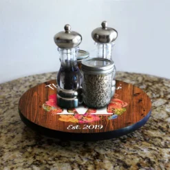 ADD YOUR NAME Lazy Susan - FLORAL WATERCOLOR - 3 Different Sizes - Table Top -Endurance Sales lazy susan wood table watercolor monogram main picture bpc