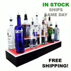 BarConic® LED Liquor Bottle Display Shelf - Outside Corner - 2 Steps - Black -Endurance Sales led bds 2t oc main pic bpc