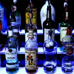 BarConic® LED Liquor Bottle Display Shelf - Outside Corner - 2 Steps - Black -Endurance Sales led bottle step shelf clup bpc 800 2 1