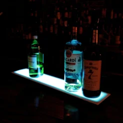 BarConic® LED Liquor Bottle Display Shelf - Low Profile - 1 Tier (Step) - Black - Multi-Colored Lights - Several Lengths -Endurance Sales led commercial liquor shelf 1 tier low profile 24in cyan