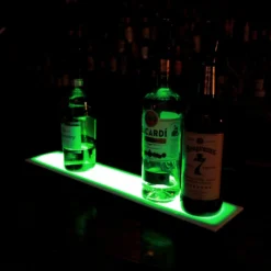BarConic® LED Liquor Bottle Display Shelf - Low Profile - 1 Tier (Step) - Black - Multi-Colored Lights - Several Lengths -Endurance Sales led commercial liquor shelf 1 tier low profile 24in green