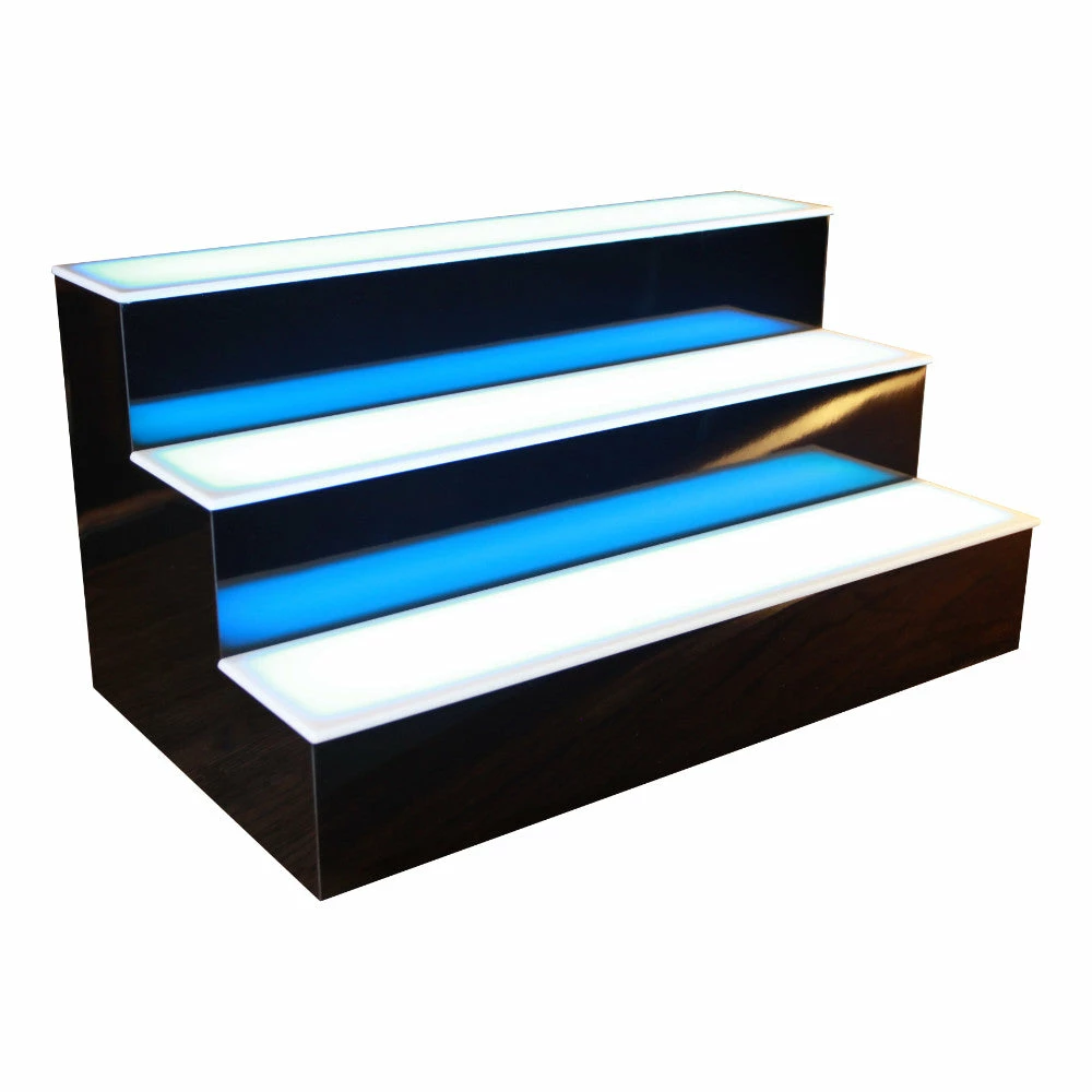 BarConic® LED Liquor Bottle Display Shelf - 3 Tier (Step) - Black - Multi-Colored Lights - Several Lengths 3 BarConic® LED Liquor Bottle Display Shelf - 3 Tier (Step) - Black - Multi-Colored Lights - Several Lengths