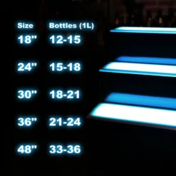 BarConic® LED Liquor Bottle Display Shelf - 3 Tier (Step) - Black - Multi-Colored Lights - Several Lengths 16 BarConic® LED Liquor Bottle Display Shelf - 3 Tier (Step) - Black - Multi-Colored Lights - Several Lengths -Endurance Sales led liquor bottle display shelf 3 tier sizes quantity space