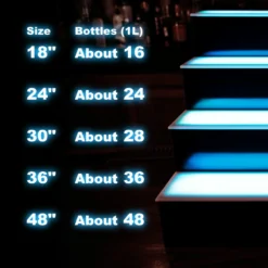 BarConic® LED Liquor Bottle Display Shelf - 4 Tier (Step) - Black - Multi-Colored Lights - Several Lengths -Endurance Sales led liquor bottle display shelf 4 tier sizes quantity space