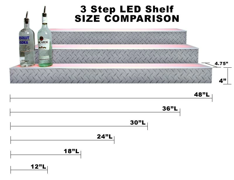 BarConic® LED Liquor Bottle Display Shelf - 3 Steps - Diamond Plate Print - Several Lengths 6 BarConic® LED Liquor Bottle Display Shelf - 3 Steps - Diamond Plate Print - Several Lengths - Image 4