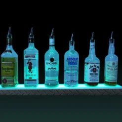 BarConic® LED Liquor Bottle Display Shelf - Low Profile - 1 Step - Diamond Plate Print - Several Lengths -Endurance Sales led shelves diamond plate low profile 10