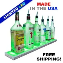 BarConic® LED Liquor Bottle Display Shelf - Low Profile - 1 Step - Diamond Plate Print - Several Lengths -Endurance Sales led shelves diamond plate low profile main 200 bpc
