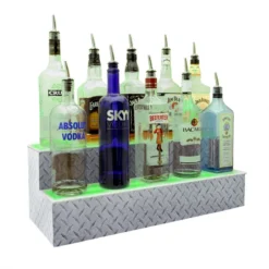 BarConic® LED Liquor Bottle Display Shelf - 2 Steps - Diamond Plate Print - Several Lengths -Endurance Sales led shelves diamond plate print 3