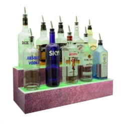 BarConic® LED Liquor Bottle Display Shelf - 2 Steps - Aged Bronze - Several Lengths -Endurance Sales led shelves diamond plate print 3 2