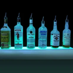 BarConic® LED Liquor Bottle Display Shelf - 1 Step - Polished Mirrored Metal - Several Lengths -Endurance Sales led shelves polished mirror metal 10