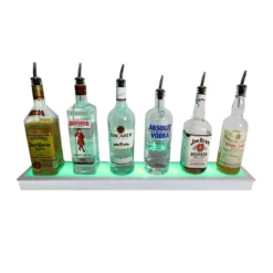 BarConic® LED Liquor Bottle Display Shelf - Low Profile - 1 Step - Polished Mirrored Metal - Several Lengths -Endurance Sales led shelves polished mirror metal low 8