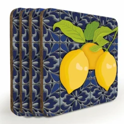 Wooden Coasters - Lemon Tiles - Set Of 4 W/ Coaster Caddy -Endurance Sales lemon tiles web 4