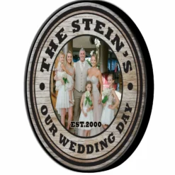 Custom Wood Barrel Top - WEDDING -18" Diameter -Endurance Sales lg bt kc barr sign wedding web2