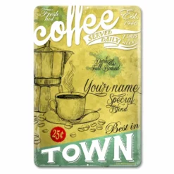 Fresh Hot Coffee - CUSTOMIZABLE Vintage Metal Bar Sign - 12" X 18"