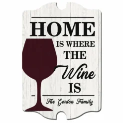 Custom Tavern Shaped Wood Bar Sign - Home Is Where The Wine Is