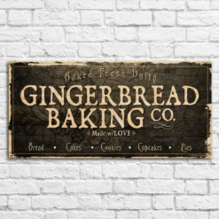 Large Vintage Wooden Holiday Bar Sign - Gingerbread Bakery - 11 3/4" X 23 3/4" -Endurance Sales lg sign wood 11x23 ginger gingerbread bakery web2 BLACK