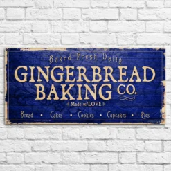 Large Vintage Wooden Holiday Bar Sign - Gingerbread Bakery - 11 3/4" X 23 3/4" -Endurance Sales lg sign wood 11x23 ginger gingerbread bakery web2 BLUE