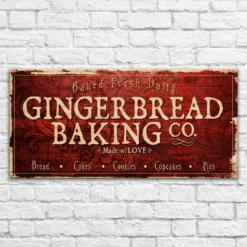 Large Vintage Wooden Holiday Bar Sign - Gingerbread Bakery - 11 3/4" X 23 3/4" -Endurance Sales lg sign wood 11x23 ginger gingerbread bakery web2 RED