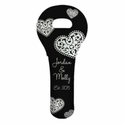 ADD YOUR NAME Wine Totes - Heart Pattern - Several Color Options -Endurance Sales lg wt 67 hearts add your name custom wine bottle tote black