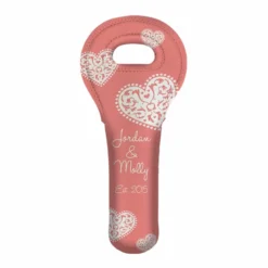 ADD YOUR NAME Wine Totes - Heart Pattern - Several Color Options -Endurance Sales lg wt 67 hearts add your name custom wine bottle tote coral