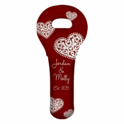 ADD YOUR NAME Wine Totes - Heart Pattern - Several Color Options -Endurance Sales lg wt 67 hearts add your name custom wine bottle tote red