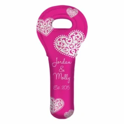 ADD YOUR NAME Wine Totes - Heart Pattern - Several Color Options -Endurance Sales lg wt 67 hearts add your name custom wine bottle totes pink 1