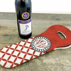 CUSTOMIZABLE Wine Tote - Monogram Design - Red Sunburst // Lattice Pattern -Endurance Sales lg wt 67 mono sunburst red 2