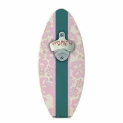 Hawaiian Flowers Wooden Surfboard Wall Bottle Opener 11 Hawaiian Flowers Wooden Surfboard Wall Bottle Opener -Endurance Sales light pink hawaiian surf board bottle opener nc 1